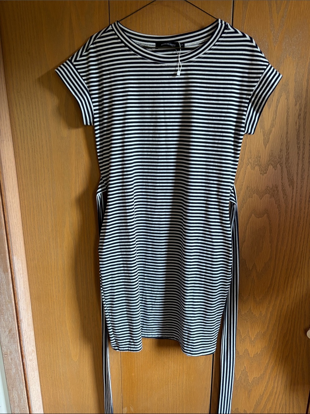 Merokeety Striped Black & White Tee Dress Womens small  pockets